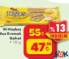 ETİ HOŞBEŞ MUZ KREMALI GOFRET 120 G fiyat ve kampanya bilgisi